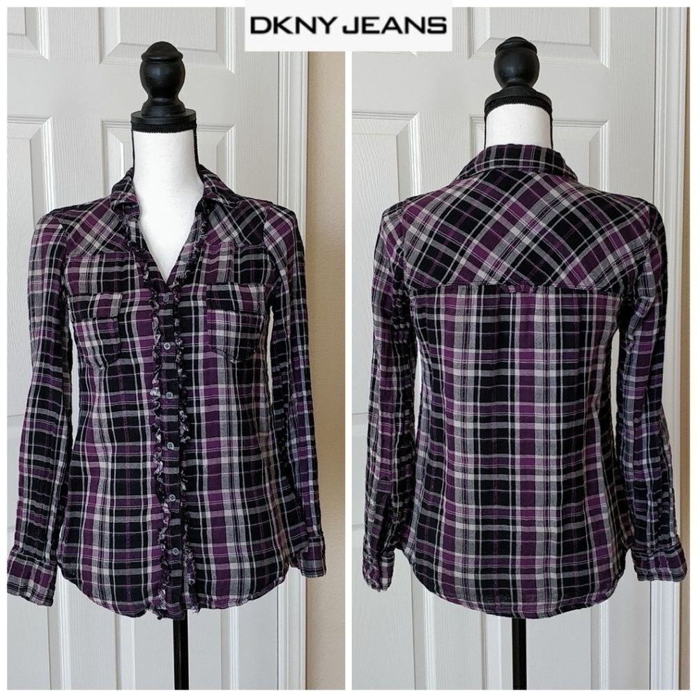 DKNY Jeans plaid button down shirt sz S